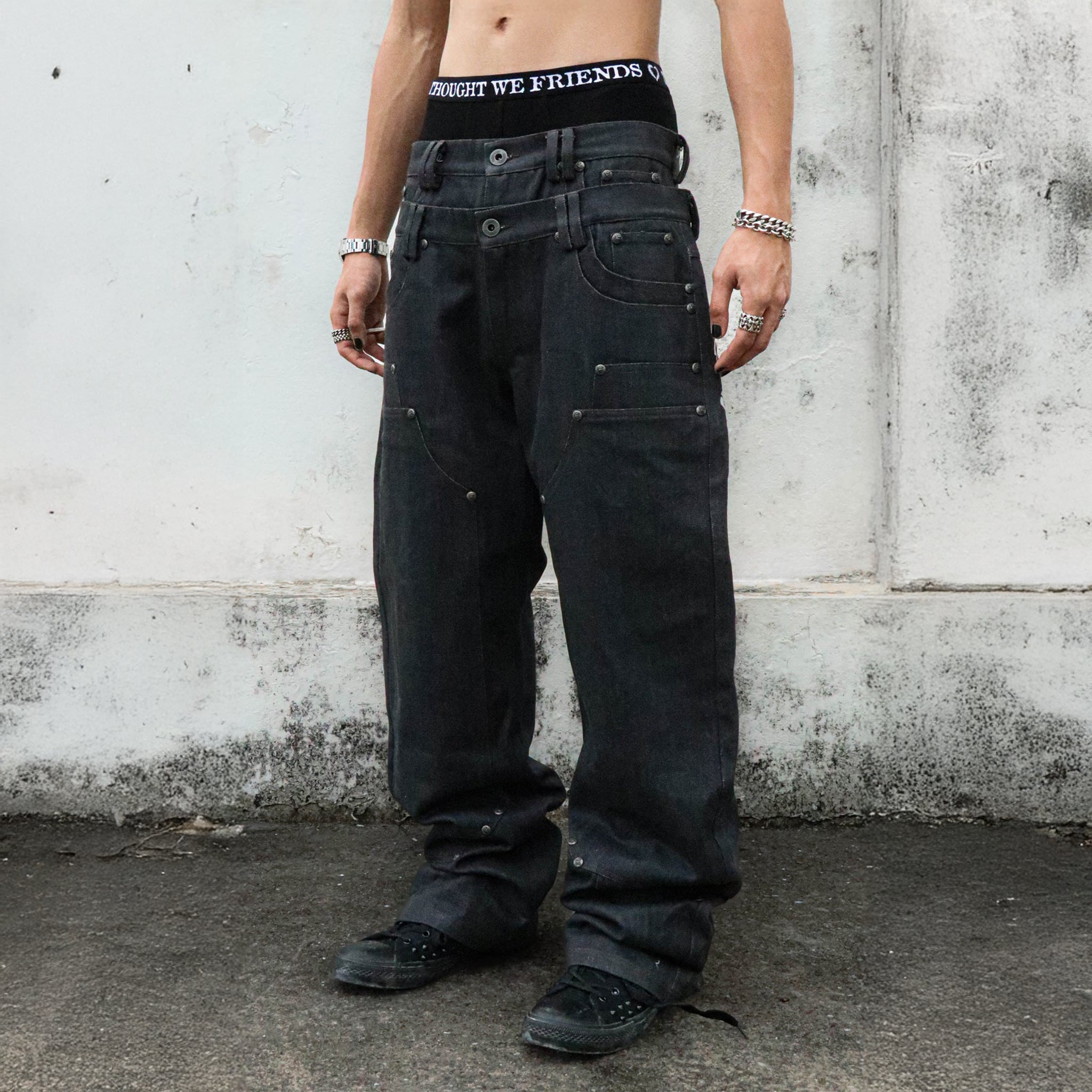 Gideon Double-layered Workpants Distressed Baggy Denims