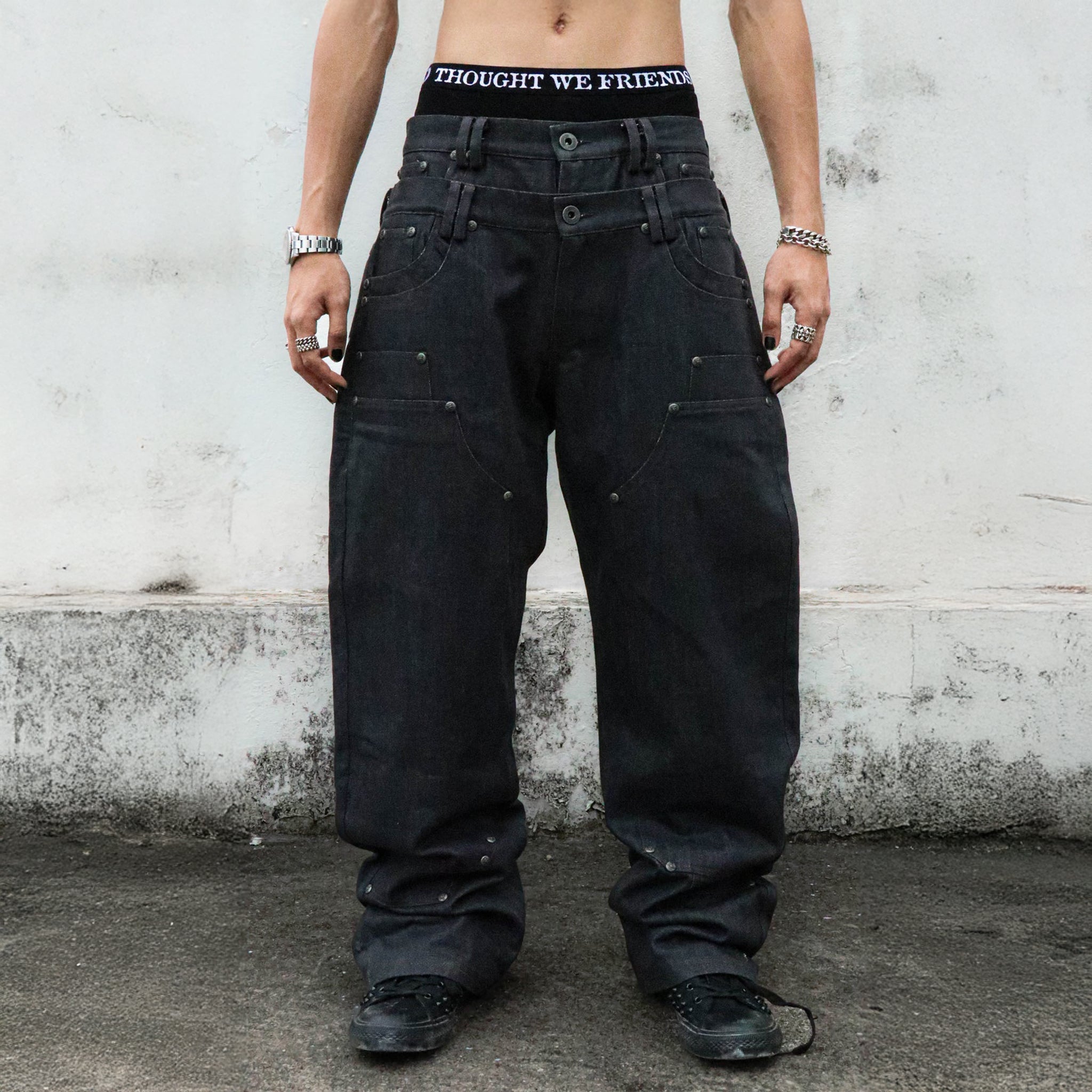 Gideon Double-layered Workpants Distressed Baggy Denims