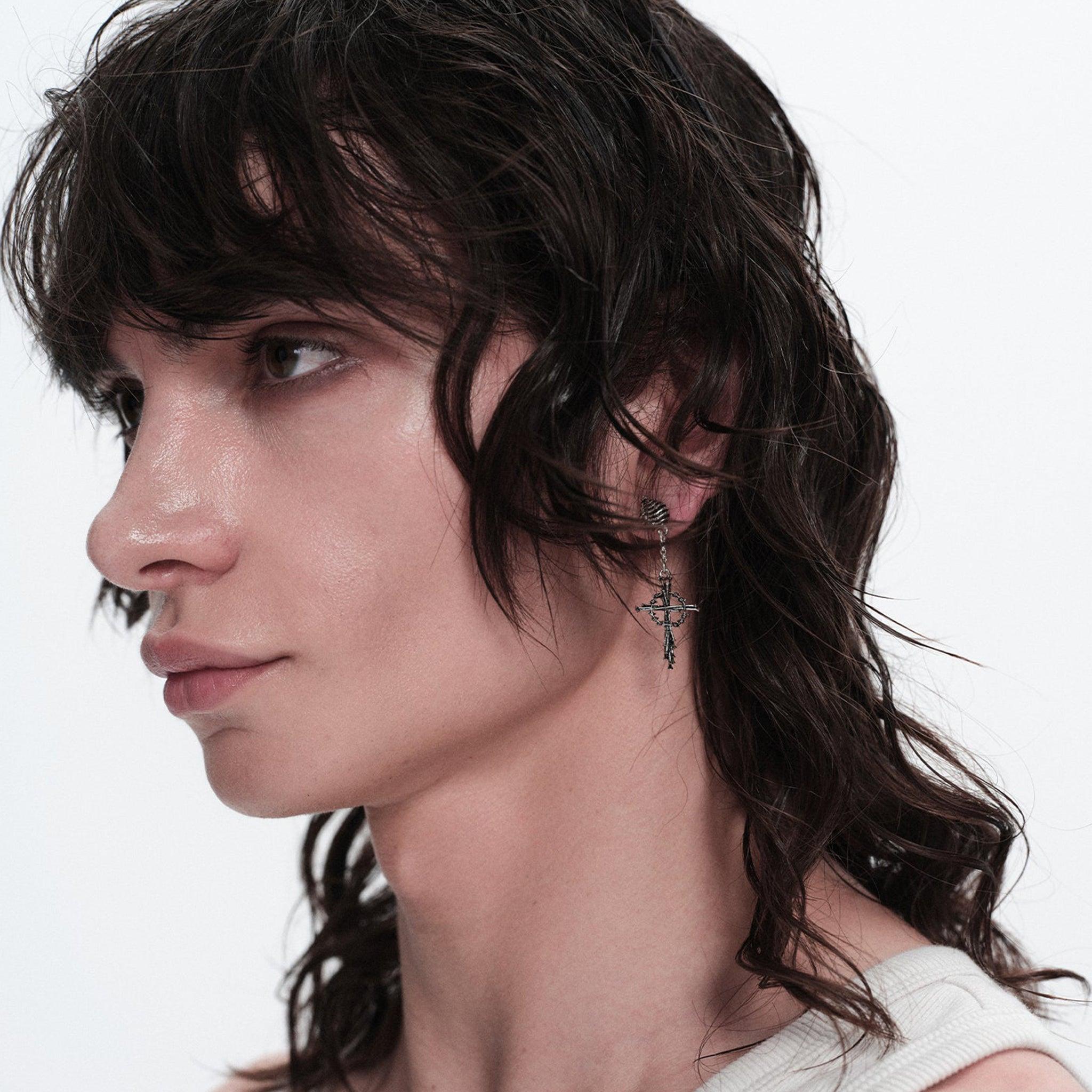 Thorn Cross Drop Earrings