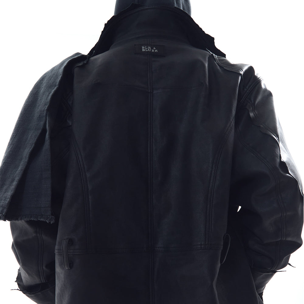 Lambskin Coated Denim Mixed Long Coat