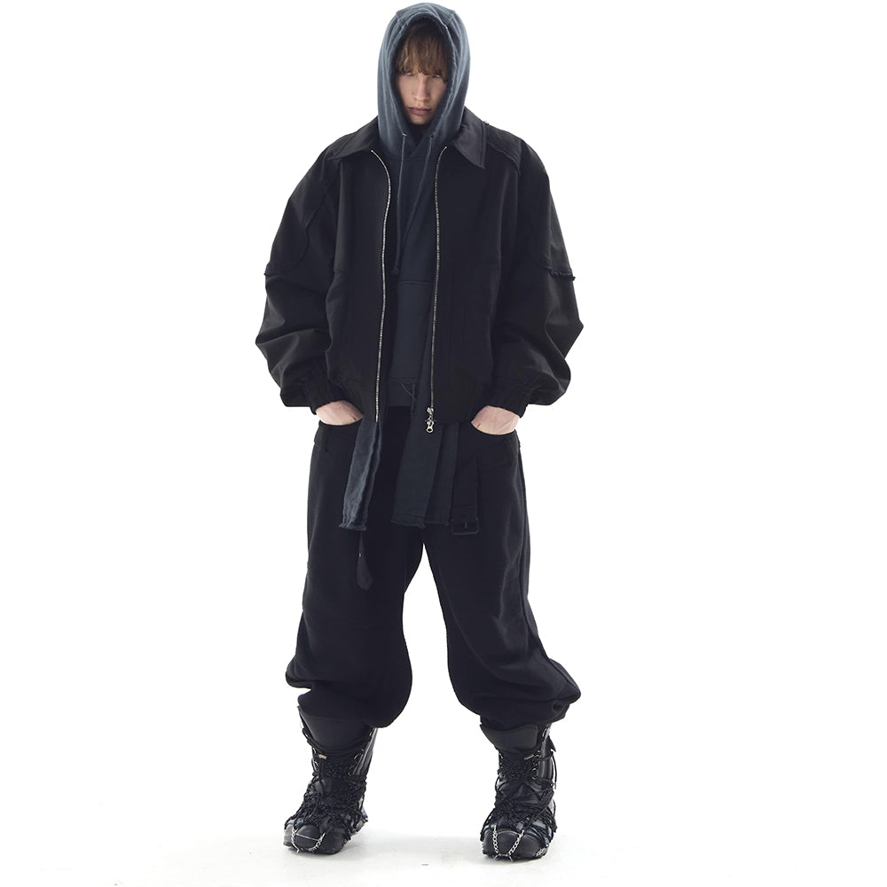 Stucked Belt Low Density Cotton and Raw-edged Pants