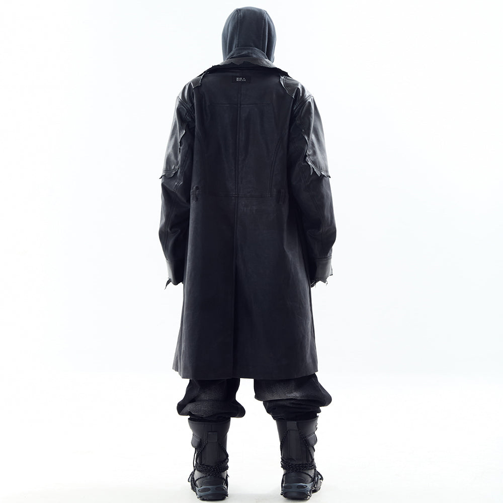 Lambskin Coated Denim Mixed Long Coat