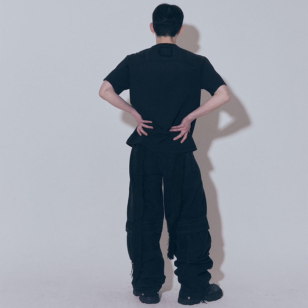 Divided Curved Line Double Buckle Pants