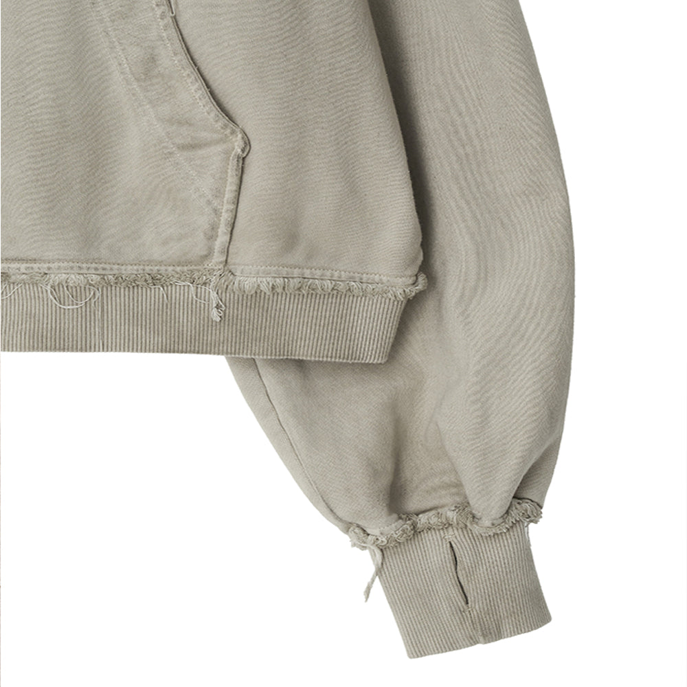 Dyed Raw-edged Hoodie with Linen Muffler