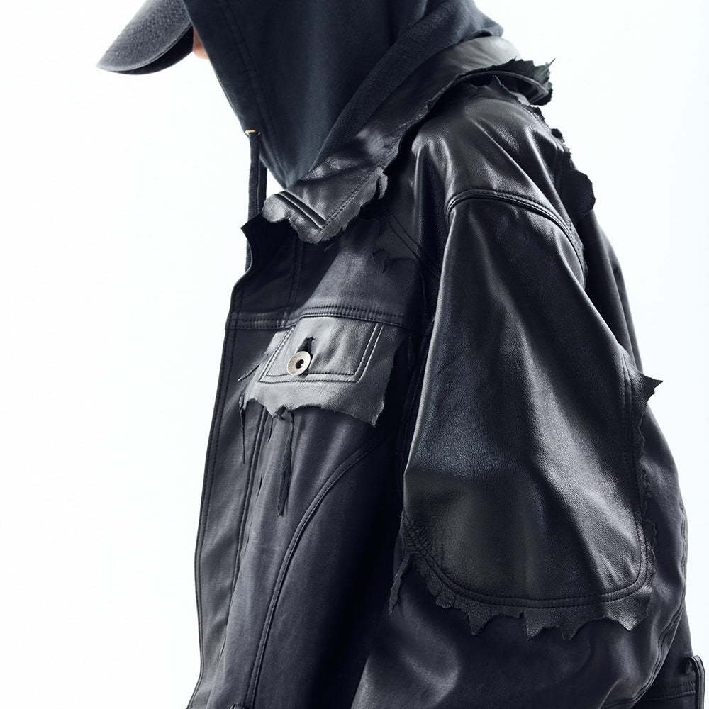 Lambskin Coated Denim Mixed Long Coat