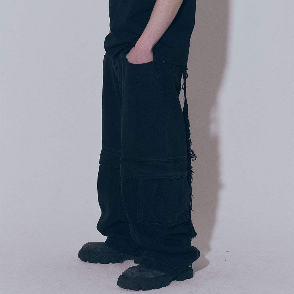 Divided Curved Line Double Buckle Pants