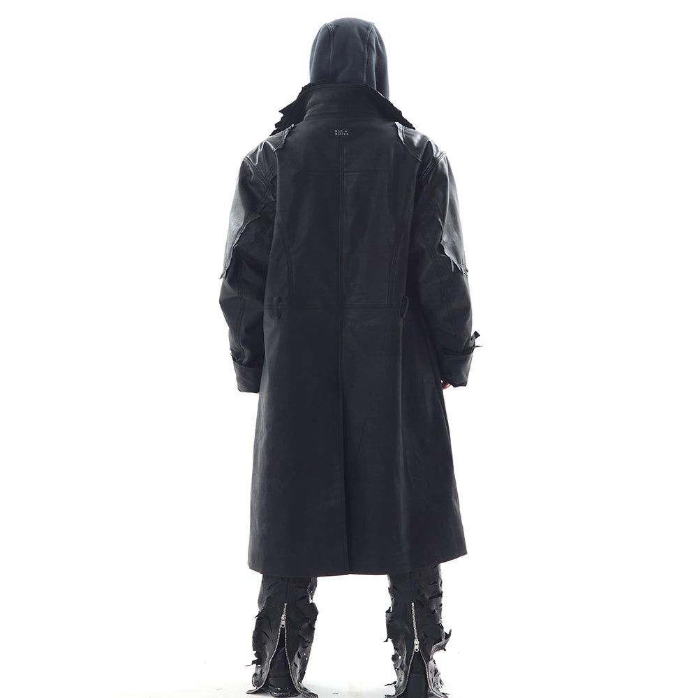 Lambskin Coated Denim Mixed Long Coat