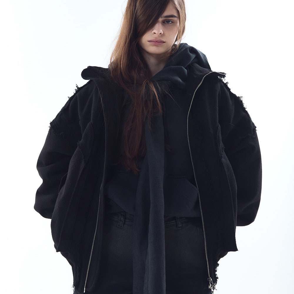 Heavy Texture Wool Linen Puffer Jacket