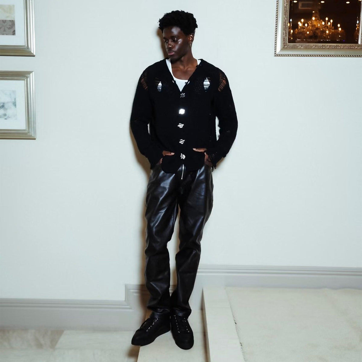 Front Zip Leather Pants